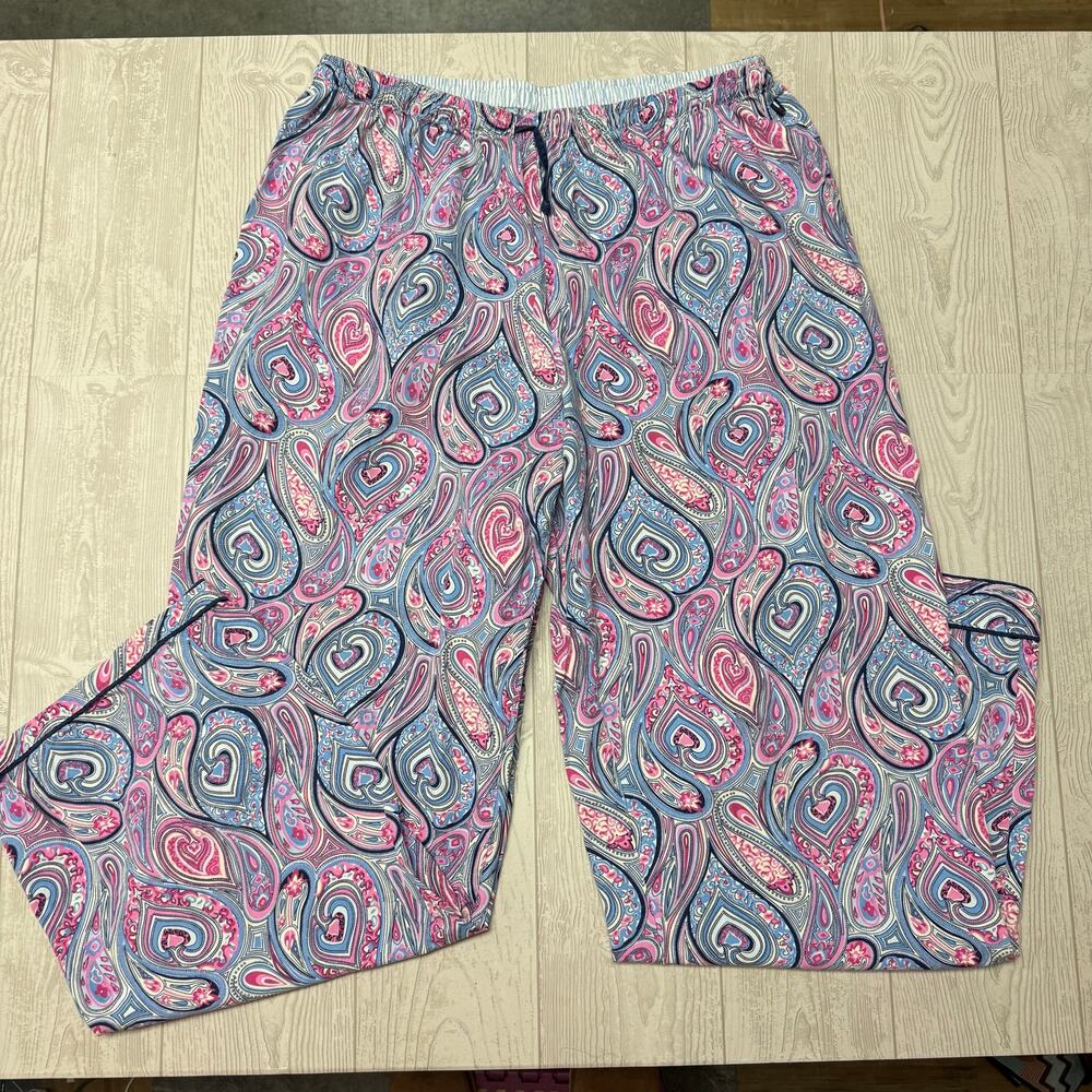 Tommy Hilfiger Sleepwear Womens Large Paisley Pajama Pants Cotton Lounge Pink